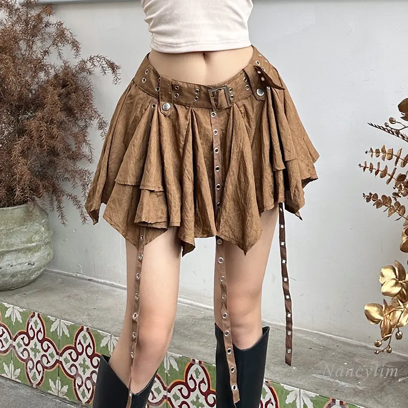 Irregular Brown Skirt for Women Street Retro Pleated Short Skirts Design Ribbon Low Waist A- Line Anti-Emptied Pantskirt Summer
Irregular Brown Skirt for Women Street Retro Pleated Short Skirts Design Ribbon Low Waist A- Line Anti-Emptied Pantskirt Summer