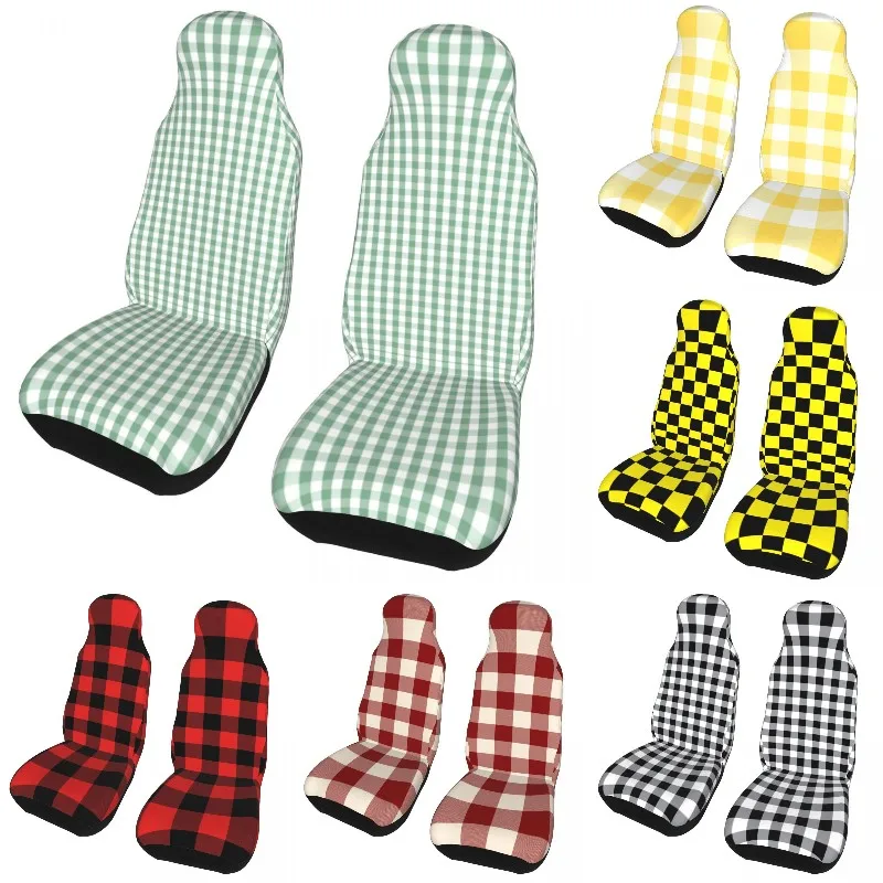 

Moss Green Mini Gingham Check Plaid Car Seat Covers Universal Fit for Cars Trucks SUV or Van Geometric Seats Protector Covers