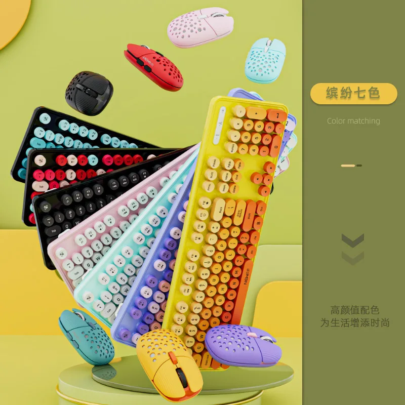

Набор беспроводных клавиатур 2,4g, цветовая клавиатура и мышь, расческа для ноутбука, ноутбука, ПК, подарок для девушек
