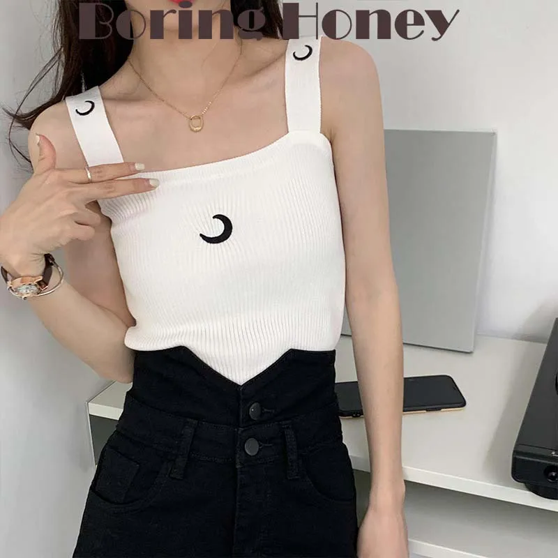Boring Honey Women Summer Moon Embroidery Knitted Sling Vest All-Match Women Clothes Korean Style Slim Basic Thin Tops
Boring Honey Women Summer Moon Embroidery Knitted Sling Vest All-Match Women Clothes Korean Style Slim Basic Thin Tops