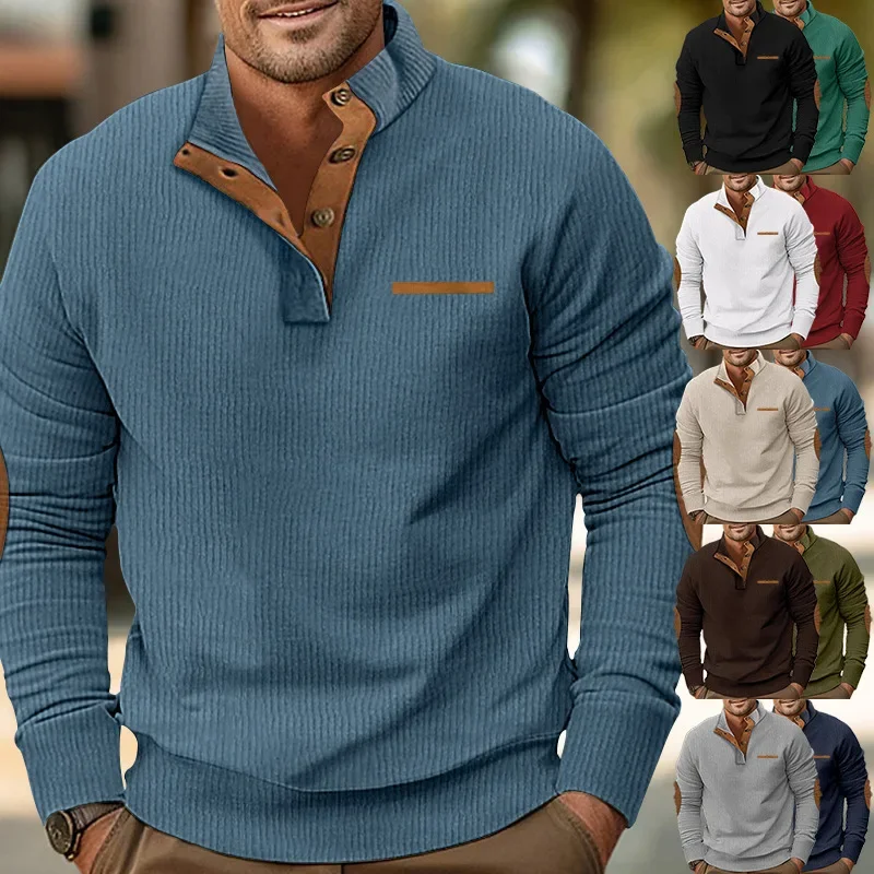 

2024 Spring and Autumn New Men's Outdoor Jacket Corduroy Casual Standing Neck Long Sleeved Sweater for Men