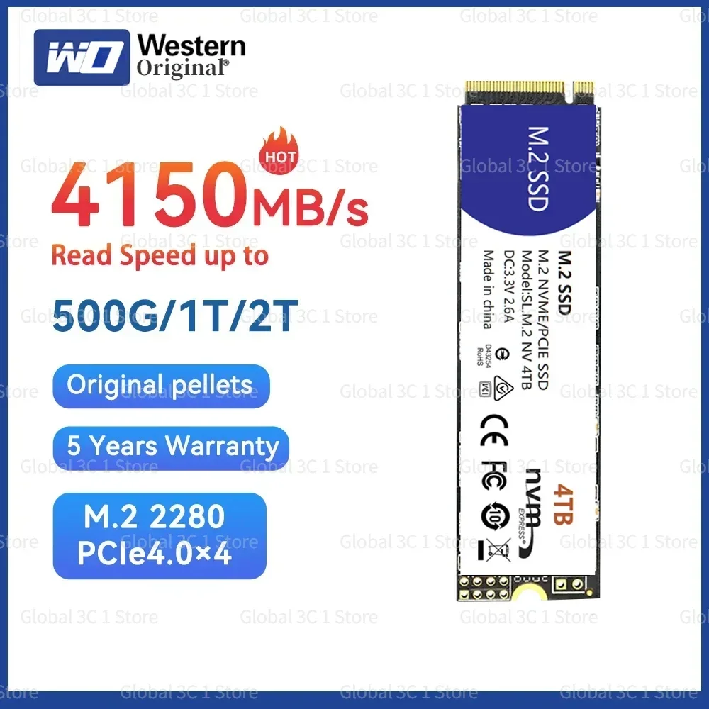

2024 Western Original PS5 SSD Blue SN580 NVMe SSD 2TB 1TB 500GB PCIe 4.0 * 4 M.2 2280 Internal Solid State Drive For Laptops PC