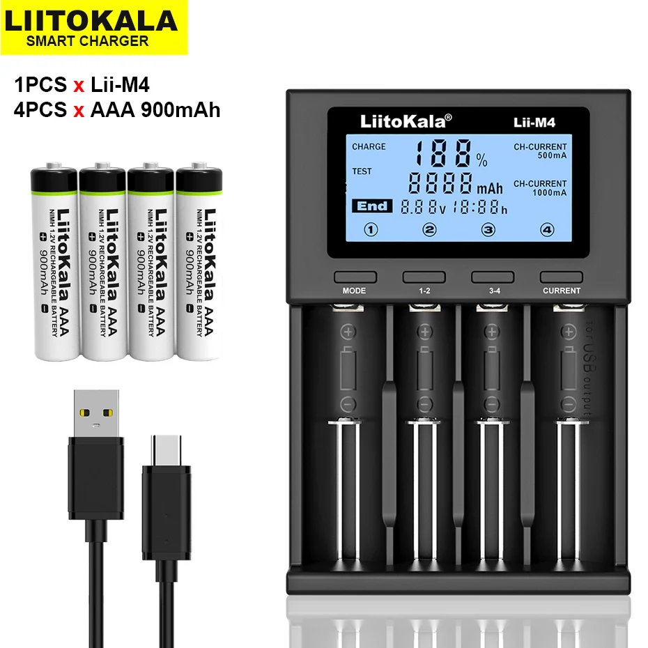 LiitoKala AAA NiMH 900mAh*4PCS 1.2V Rechargeable Battery Suitable for Toys, Mice, Electronic Scales, Etc+Lii-M4 Charger
LiitoKala AAA NiMH 900mAh*4PCS 1.2V Rechargeable Battery Suitable for Toys, Mice, Electronic Scales, Etc+Lii-M4 Charger