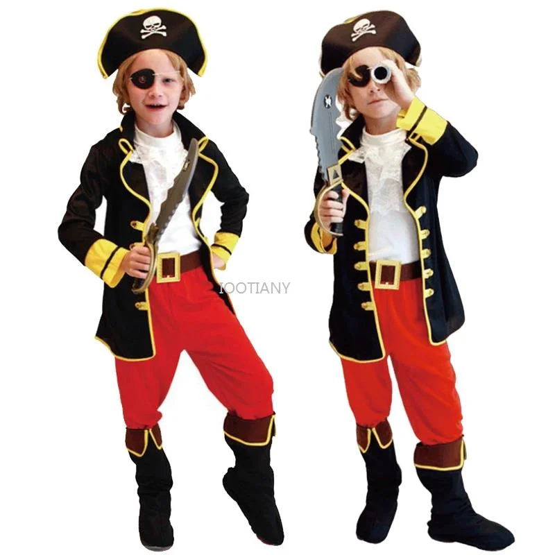 

IOOTIANY Children's Pirate Costume Performance Costume Pirates Of The Caribbean Captain Jack Costume Cosplay Role-playing Party