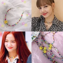 

Korea KPOP Lisa Jisoo JENNIE The Same Smiley Face Color Beads Diy Handmade Girl Necklace Choker New Korean Fashion Gifts