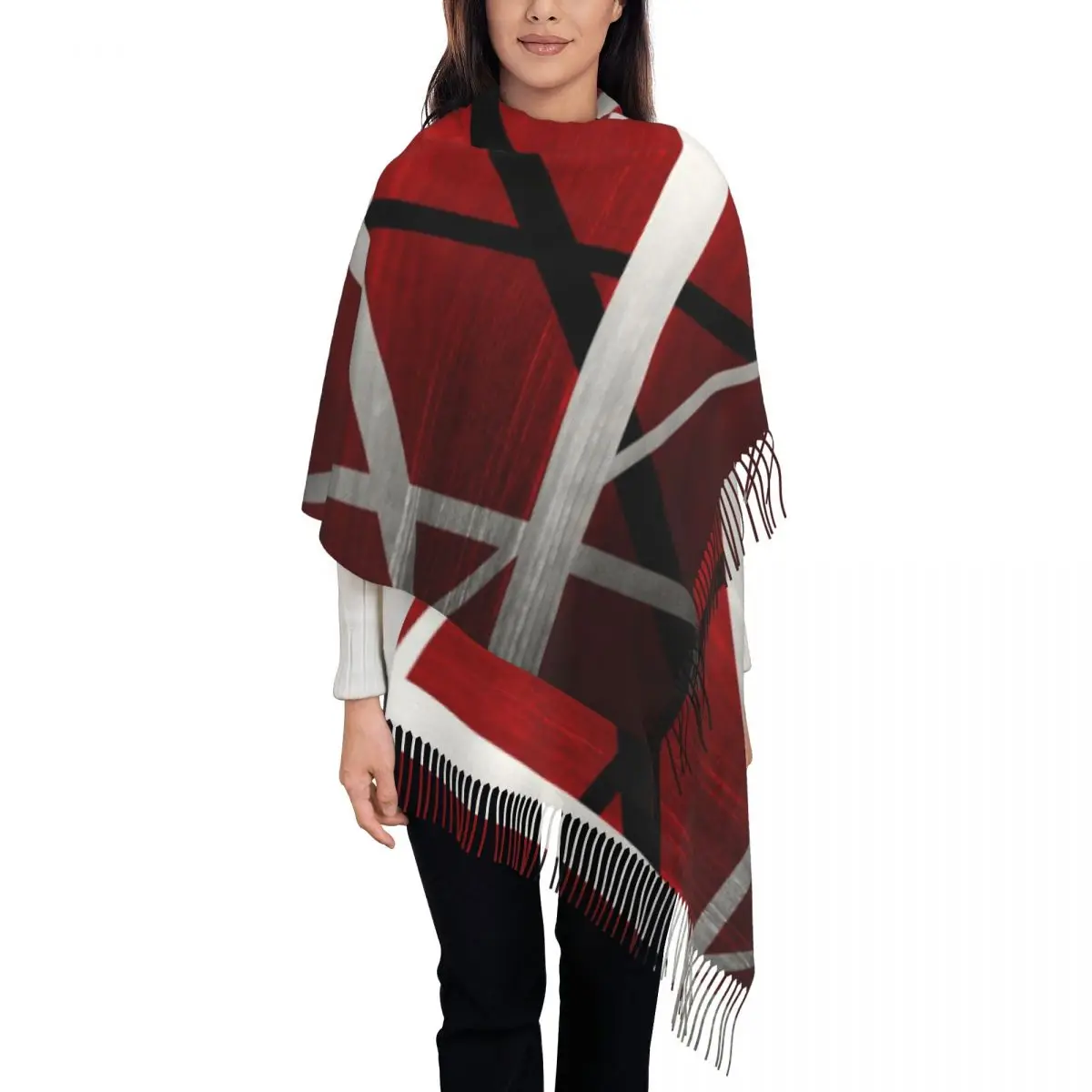 

Unisex Scarf Warm Van Halen Scarves Wraps with Tassel Abstract Geometric Retro Shawls Wrpas Winter Printed Foulard