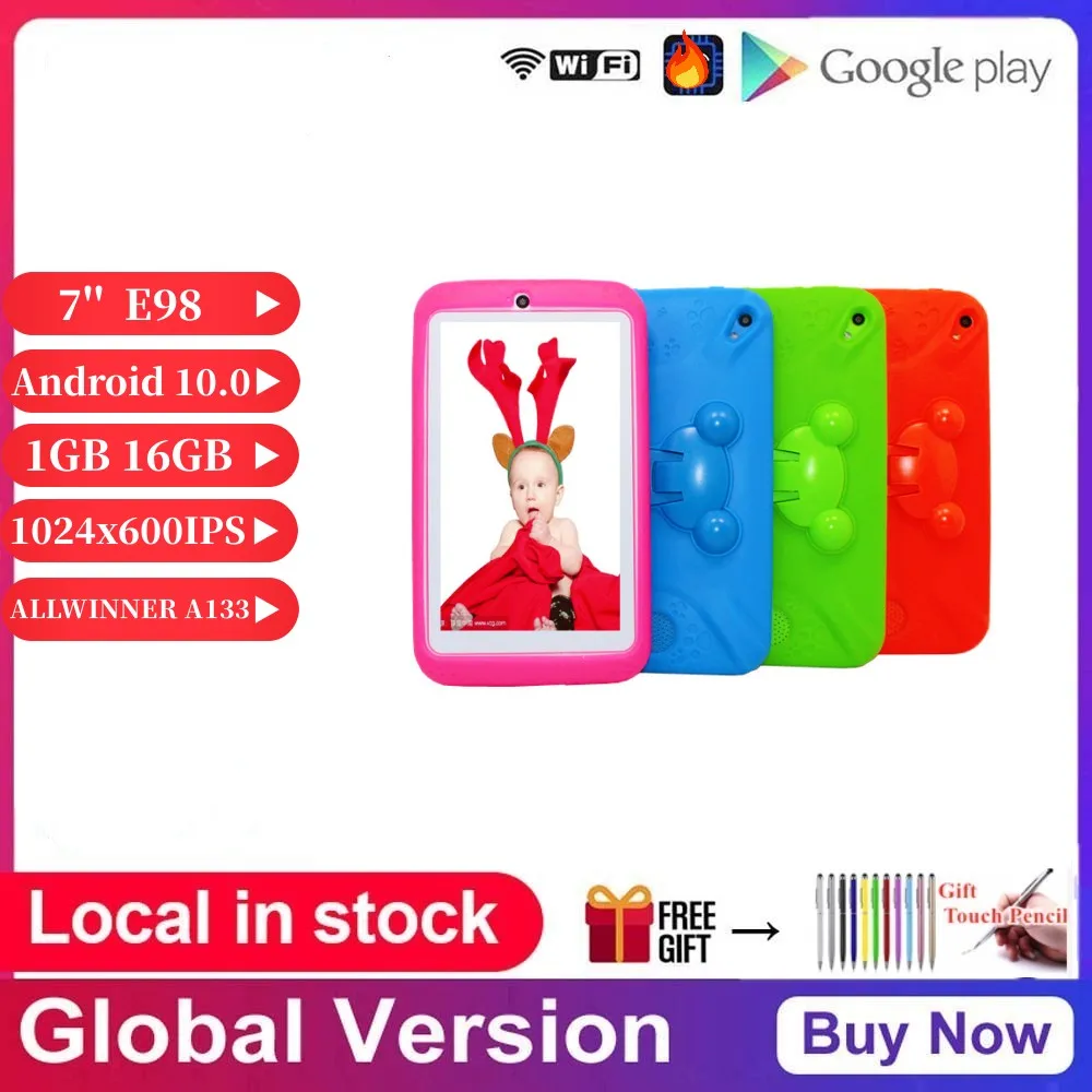 

Gift Silicone Case 7'' Android 10 Allwinner A133 Google Play Kids Tablets PC Quad Core 1GB RAM 16GB ROM 1024*600IPS Dual Cameras