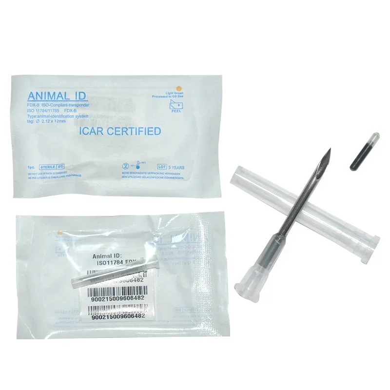 

60pc 134.2KHz Animal Microchip EM4305 Glass Tag Separate 2.12x12MM FDX-B Pet ID Tag Needle Matching 3pc Recycle Plastic Injector