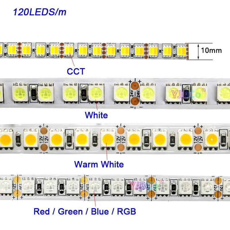 

12V DC 120LEDs/m 5M Flexible LED Strip White/Warm White/Red/Green/Blue/RGB/CCT Light tape 60LEDs/m 5050 SMD Lamp Bar IP30 NP