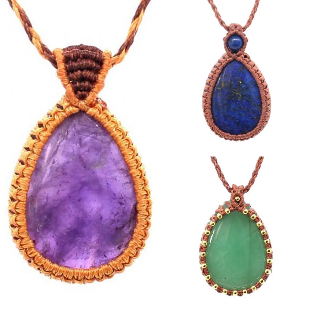 Crystal Braided Pendant Necklace for Women Natural Amethyst Quartz Lapis Lazuli Stone Handmade Thread Rope Wrapped Macrame Chain
Crystal Braided Pendant Necklace for Women Natural Amethyst Quartz Lapis Lazuli Stone Handmade Thread Rope Wrapped Macrame Chain