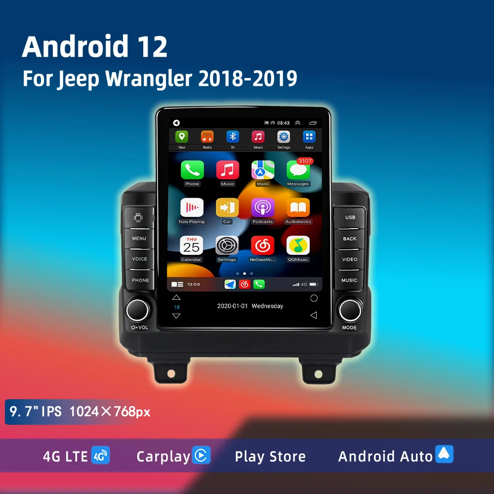 

9.7" Car Player For JEEP Wrangler 2018-2019 Carplay Android Auto TeslaStyle Vertical Multimedia Video Radio GPS Stereo Head Unit