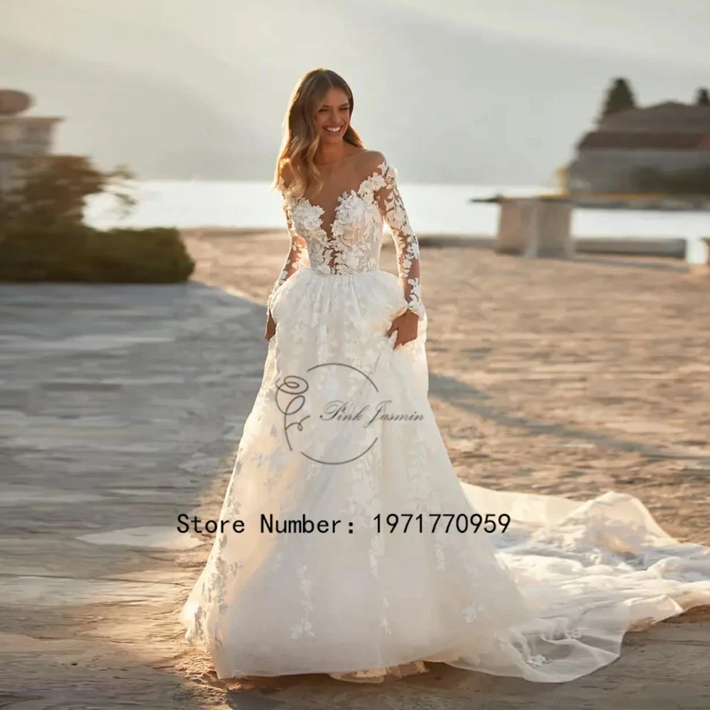 2024 Luxury Ivory Sheer Scoop Neck Wedding Dresses for Women Long Sleeves Applique A Line Court Train Bridal Gown Robe Mariage
2024 Luxury Ivory Sheer Scoop Neck Wedding Dresses for Women Long Sleeves Applique A Line Court Train Bridal Gown Robe Mariage