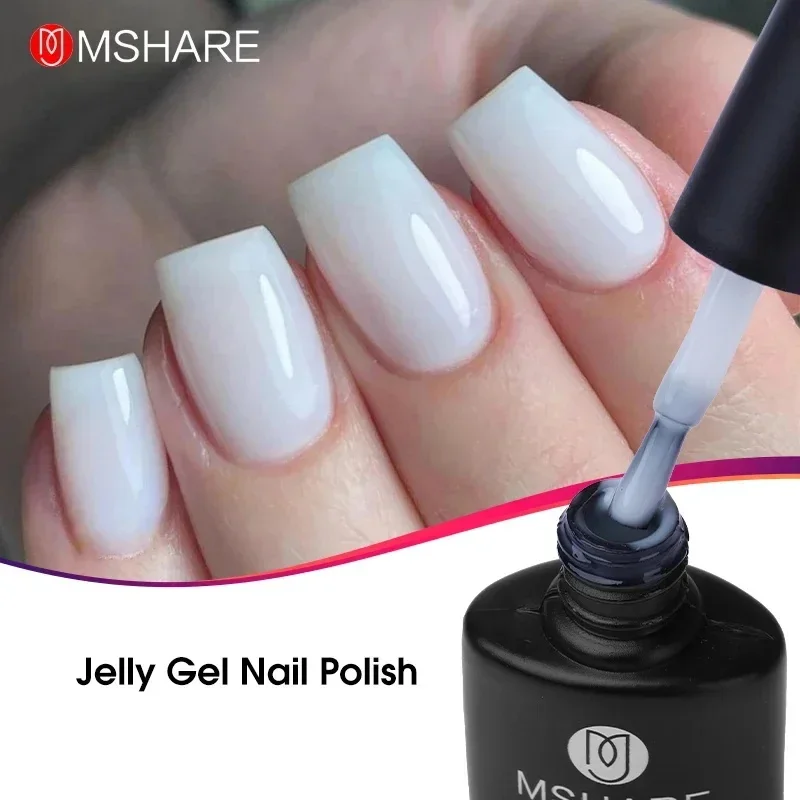 

MSHARE Milky White Gelish Nail Polish Jelly Semi-Permanent Varnish Hybrid Enamel Nude UV Led Lamp Nails Art 10ml