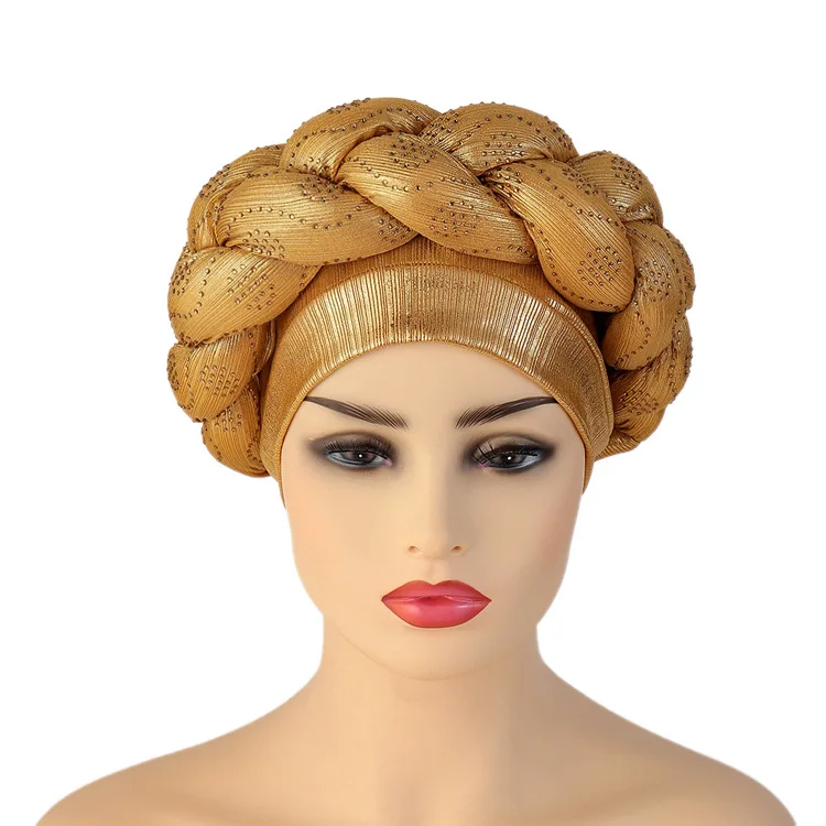 

2023 Women Four Seasons New Beauty Strip Hot Drill Thick Braid African Hat Braid Hat Hat Muslim Hat