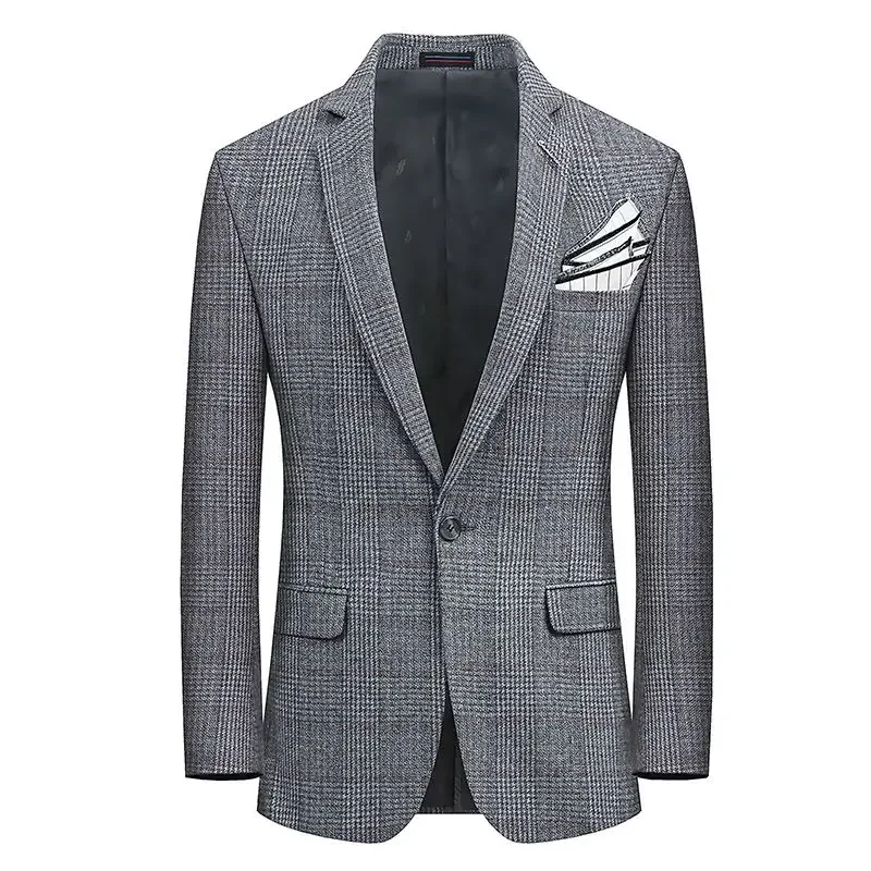 

S-10XL Plus Fertilizer Men's Premium Wool Breathable Single Breasted Suit Comfortable Plaid Business Professional Casual Jacket