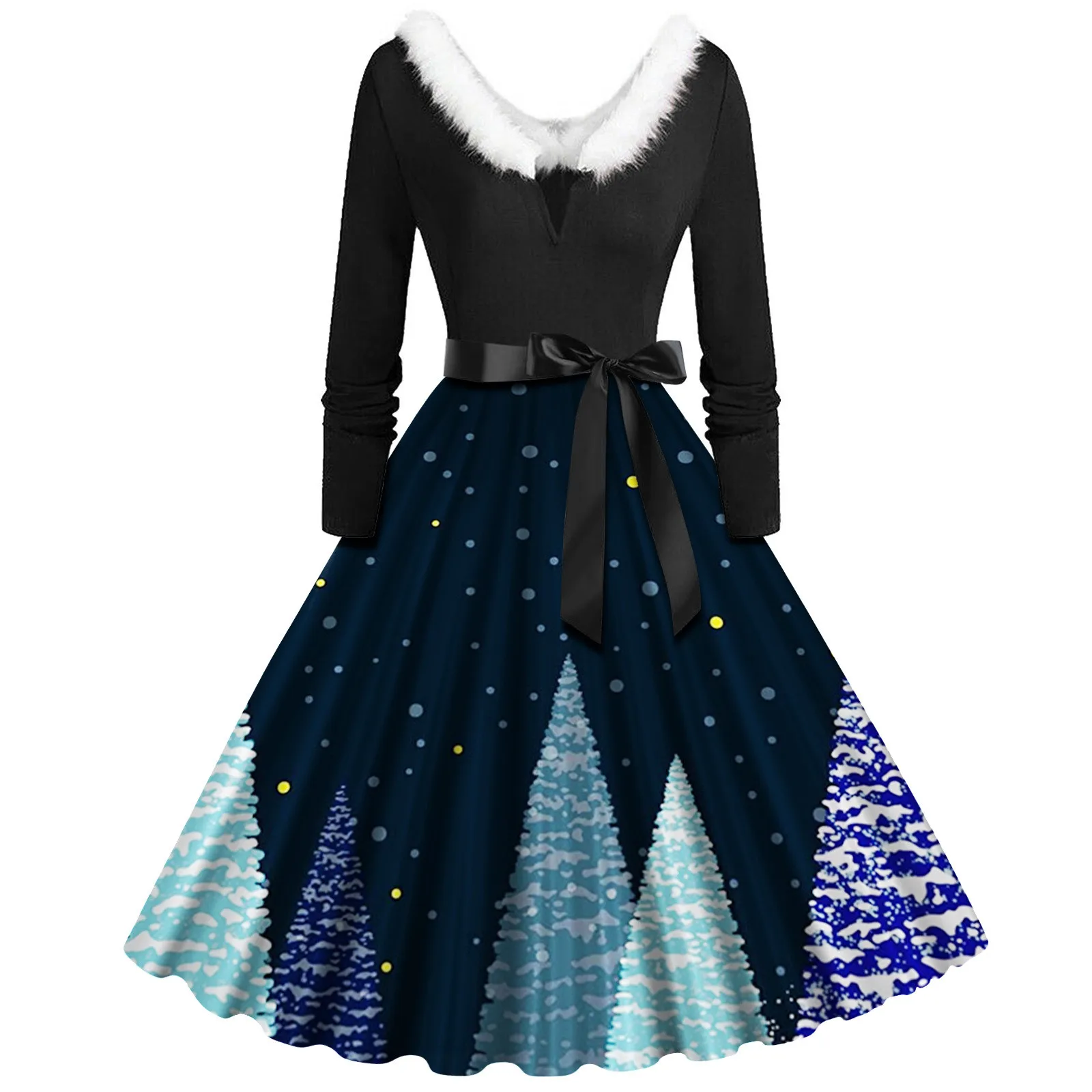 2023 Christmas New V Neck Faux Collar Casual Elegant Christmas Print Swing Belted black Dress Vintage Evening Party vestidos
2023 Christmas New V Neck Faux Collar Casual Elegant Christmas Print Swing Belted black Dress Vintage Evening Party vestidos