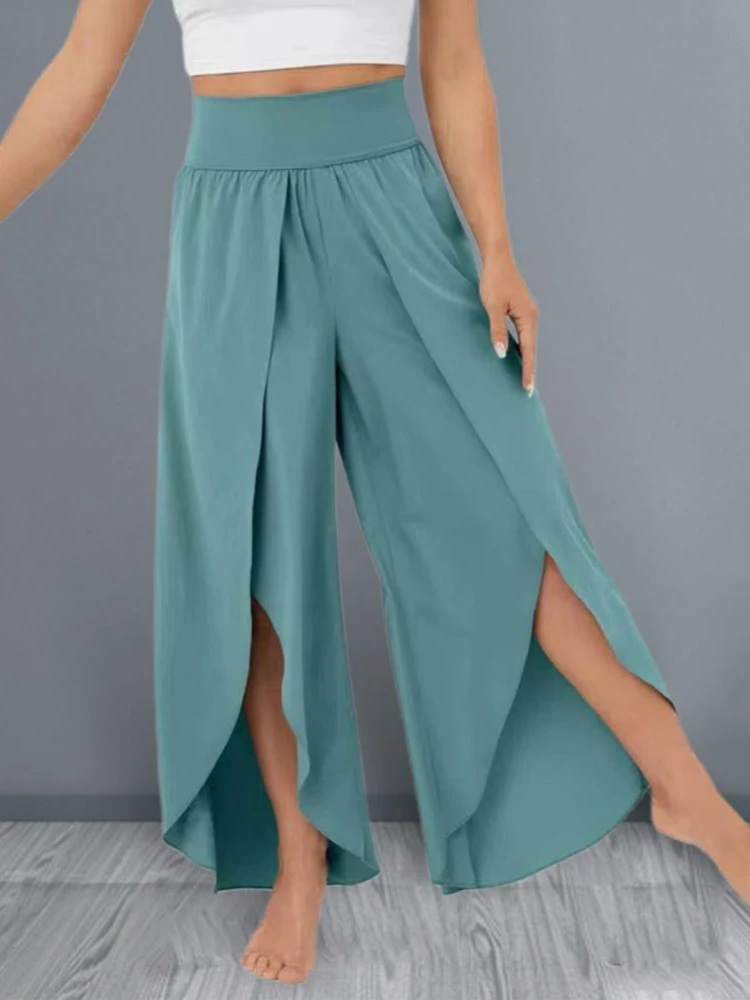 Women Pants High Waist Wide Elastic Waistband Yoga Pants Solid Color Thin Ninth-Length Women Flowy Split Wide Leg Pants
Women Pants High Waist Wide Elastic Waistband Yoga Pants Solid Color Thin Ninth-Length Women Flowy Split Wide Leg Pants