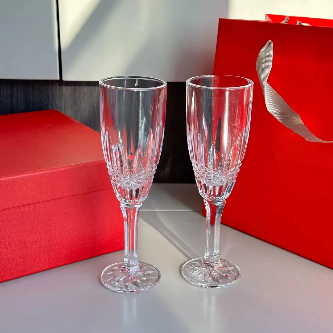 

Light Luxury Red Wine Cup Gift Box Whiskey Champagne Cup Transparent Relief Carved Glass Crystal Cup Business Gift Box Set