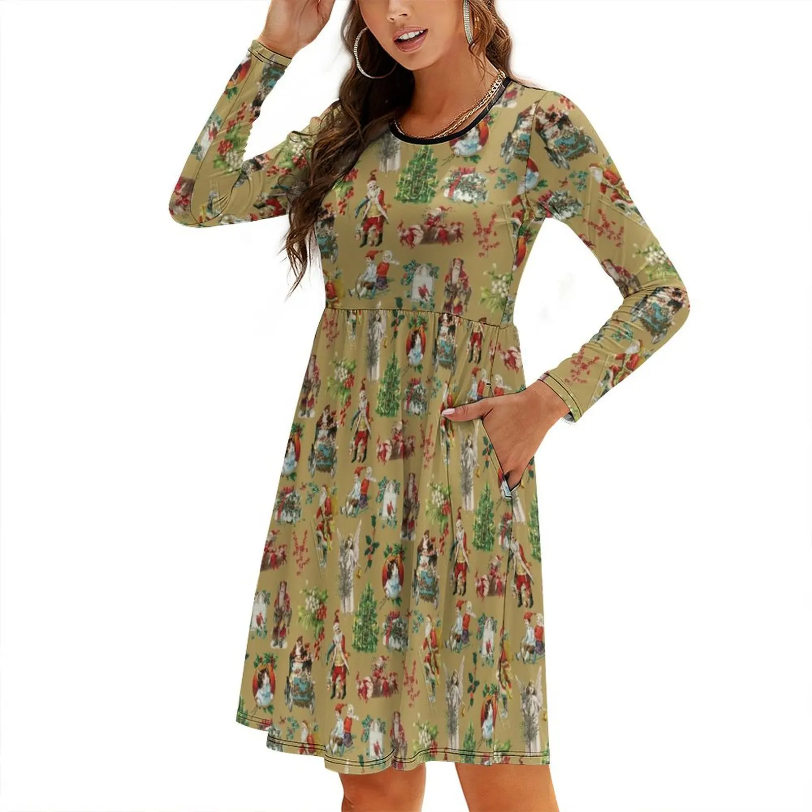 Vintage Retro Christmas Holiday Gold Pattern Round Neck Baggy Dress womens clothing dress for women 2024 Long dress woman
Vintage Retro Christmas Holiday Gold Pattern Round Neck Baggy Dress womens clothing dress for women 2024 Long dress woman