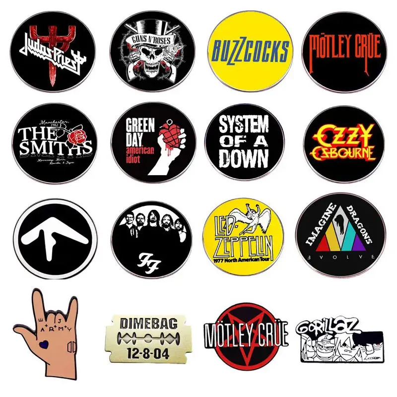 Various Rock and Roll Band Logo Lapel Brooch Classic Popular Music Metal Pin Hat Hoodie Backpack Badge Decorative Accessories
Various Rock and Roll Band Logo Lapel Brooch Classic Popular Music Metal Pin Hat Hoodie Backpack Badge Decorative Accessories