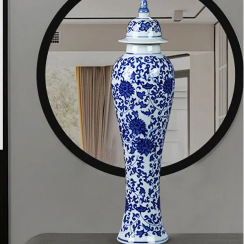

New Chinese Style Blue and White Porcelain Vase Exquisite Living Room Decoration Bo Ancient Frame for Cultural Enthusiasts