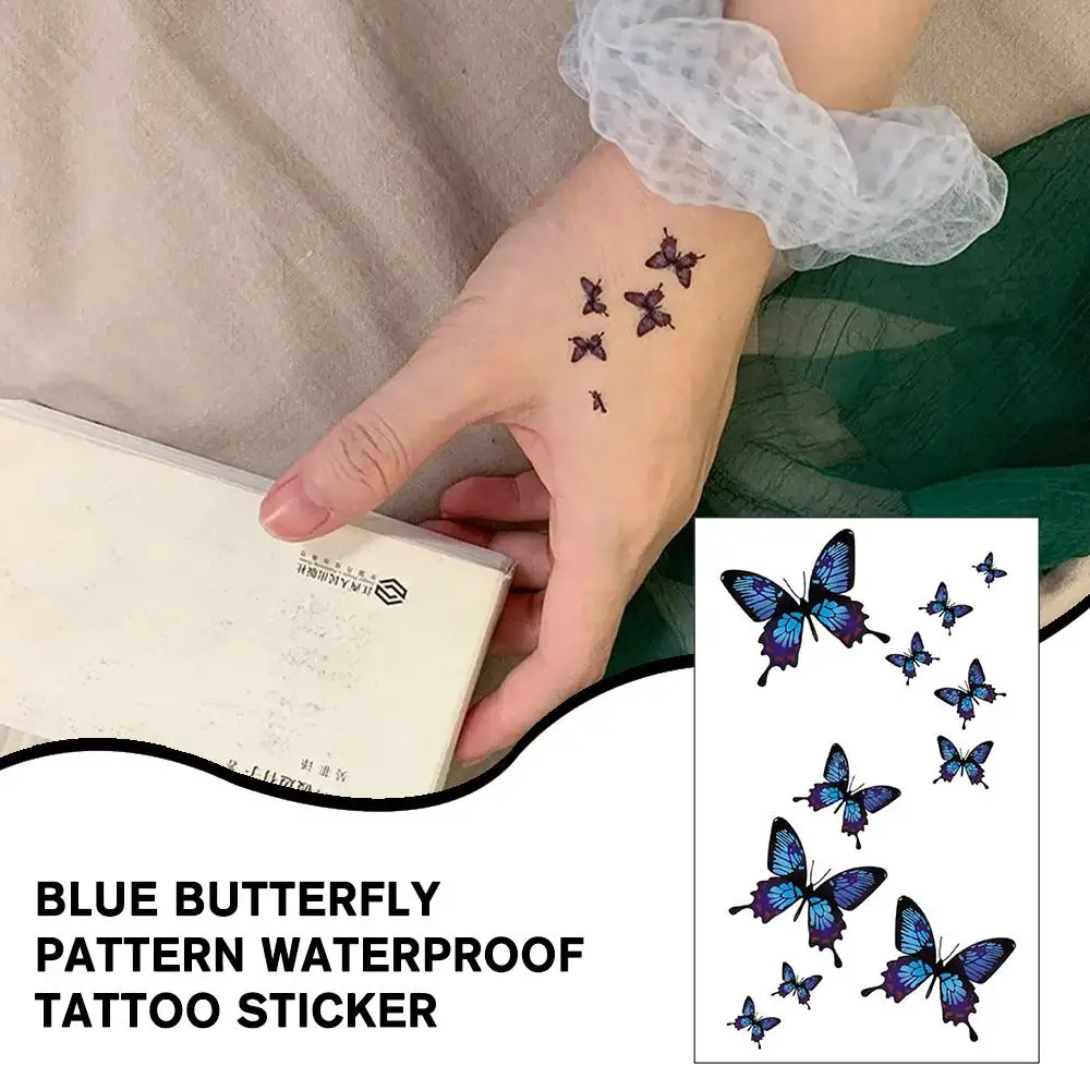 

Пикантные временные тату-наклейки 3D в виде бабочки, ключицы, водная бумага, печать, водонепроницаемый Синий Одноразовый переносной арт, Butterf R6D2