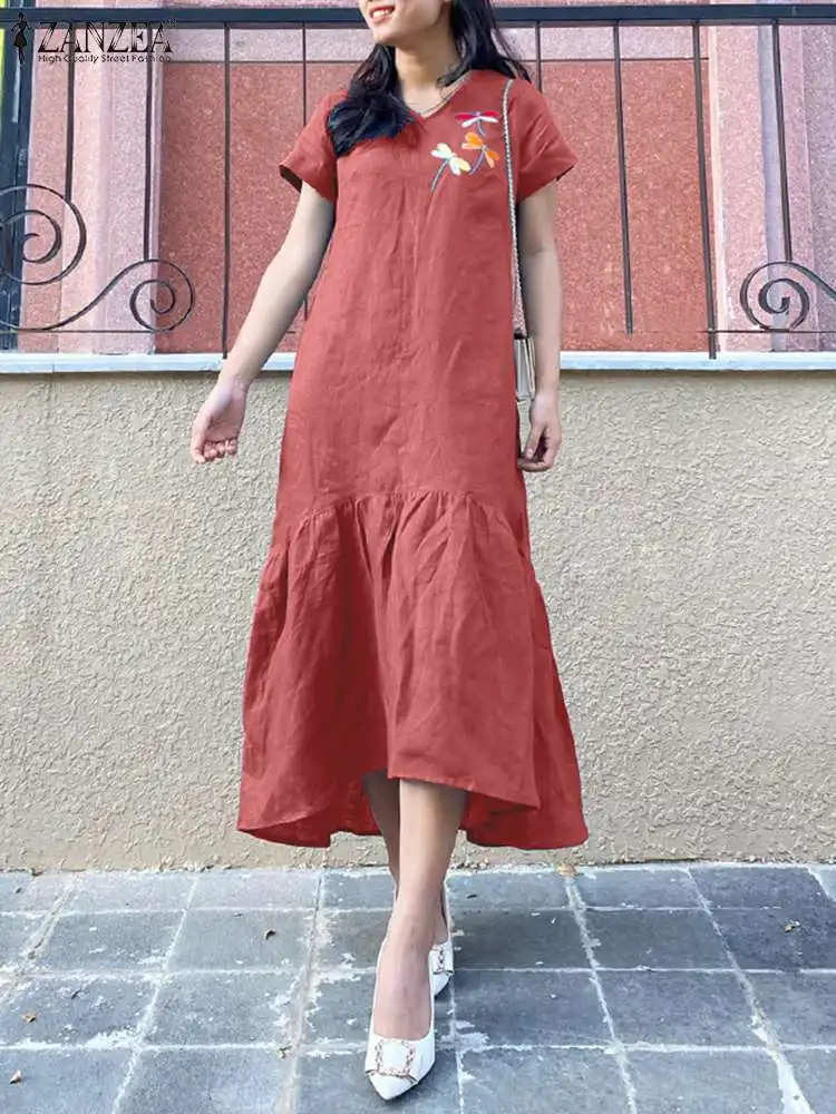2024 Summer Midi Dress Fashion Women Embroider Long Sundress ZANZEA Vintage Stitching V-neck Robe Casual Loose Short Sleeve Robe
2024 Summer Midi Dress Fashion Women Embroider Long Sundress ZANZEA Vintage Stitching V-neck Robe Casual Loose Short Sleeve Robe