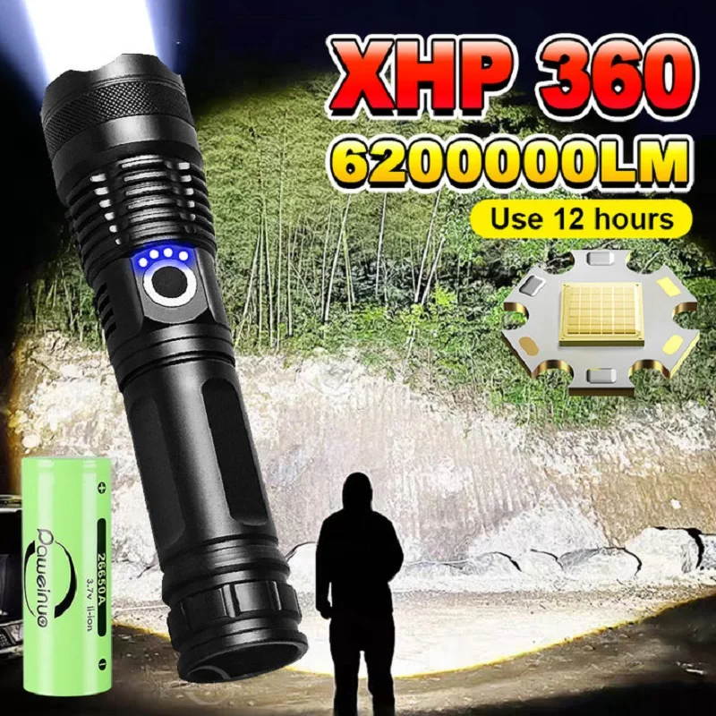 

Most Powerful Flashlight Super Bright Led Torch High Power Flashlights USB Rechargeable Zoom Hand Lamp Big Flood Lantern Camping