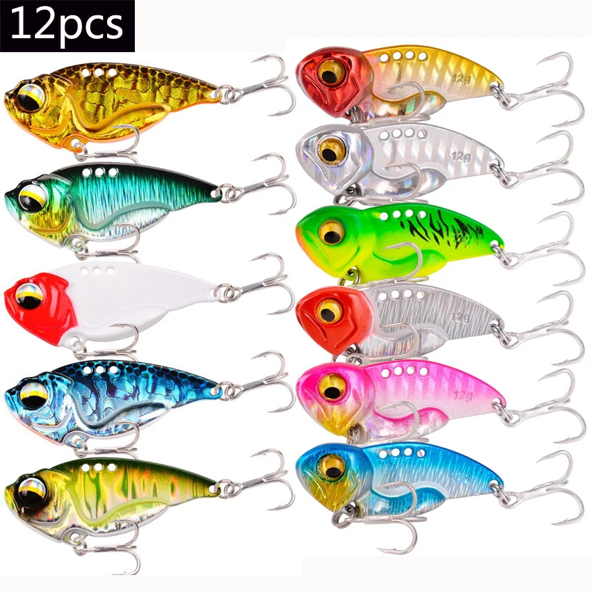 12pcs Metal VIB 5 7 10 12 14g Fishing Lure Vibration Spoon Spinner Crankbait Bass Artificial Hard Bait Cicada Fishing Tackle
12pcs Metal VIB 5 7 10 12 14g Fishing Lure Vibration Spoon Spinner Crankbait Bass Artificial Hard Bait Cicada Fishing Tackle