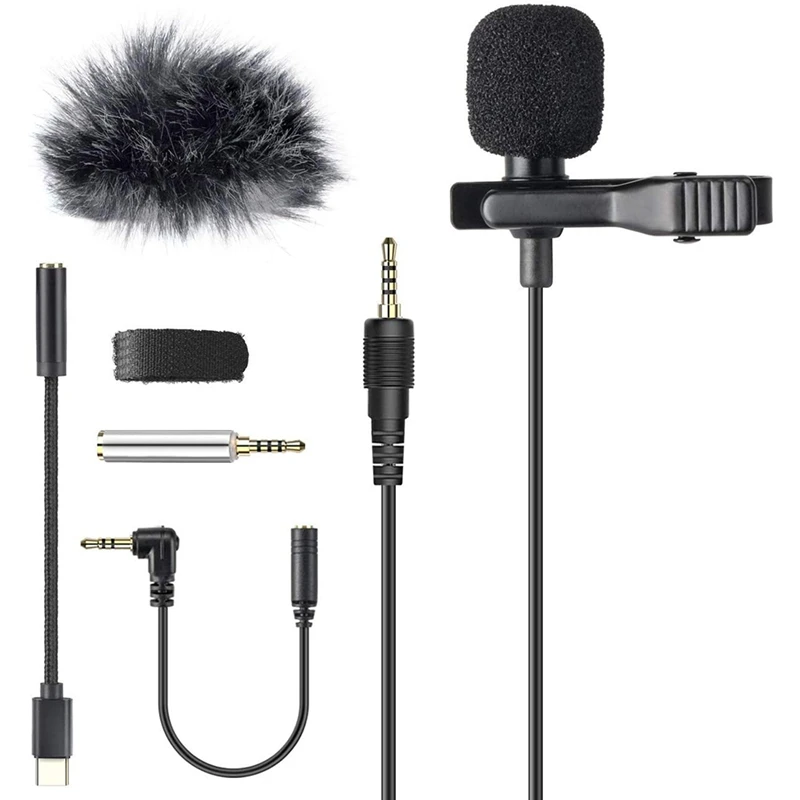 

Lavalier Microphone, 3.5Mm Hands Free Clip-On Lapel Mic With Omnidirectional Condenser For Camera, DSLR, Smartphones