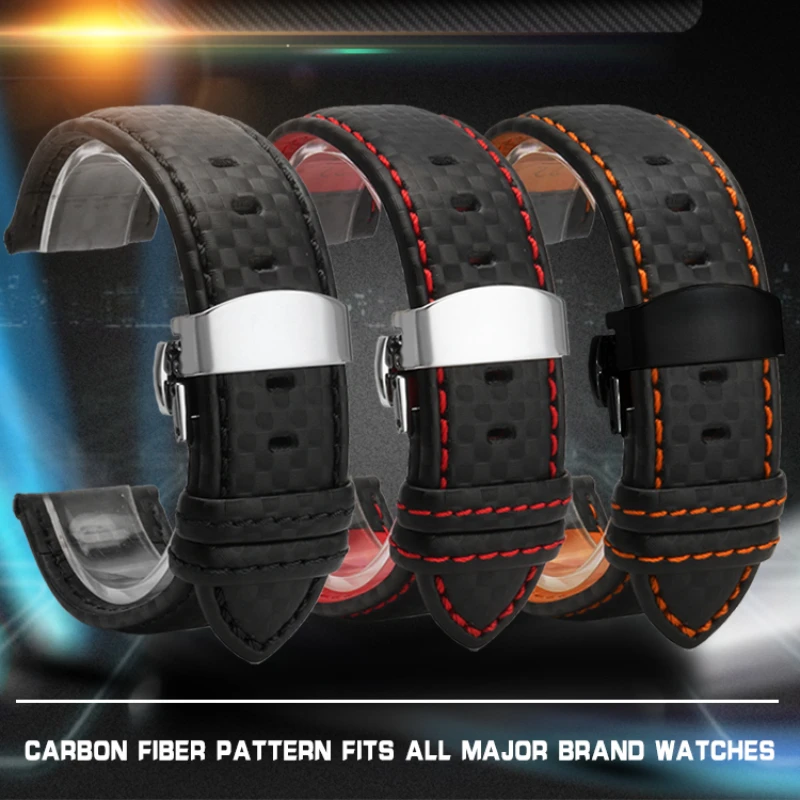 Orange White red line Stitching carbon Fiber mens black genuine leather watchband For any brand watch strap 20mm 21mm 22mm 23mm
Orange White red line Stitching carbon Fiber mens black genuine leather watchband For any brand watch strap 20mm 21mm 22mm 23mm