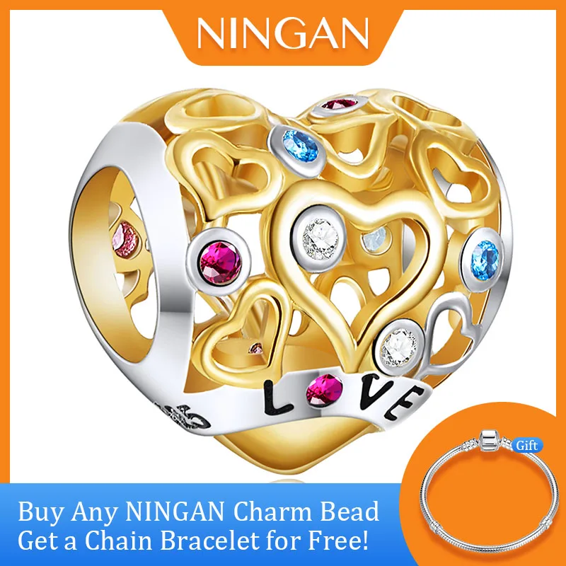 NINGAN Golden Love Charm 925 Sterling Silver Beads Charms for Jewelry Making Women Bracelet Diy Accessories
NINGAN Golden Love Charm 925 Sterling Silver Beads Charms for Jewelry Making Women Bracelet Diy Accessories