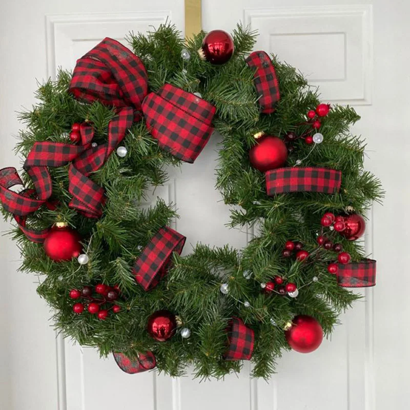 

Christmas Plaid Bows Wreath Decorative Artificial Farmhouse Garland Ornament for Front Door Wall Indoors Outdoors 17 Styles