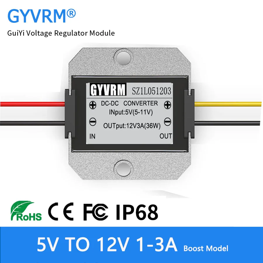 

GYVRM DC DC 5-11V to 12V 1A 2A 3A Boost Converter 5V to 12V 3A 36W Boost Module 5V 6V 7V 8V 9V 10V to 12V Voltage Conventer