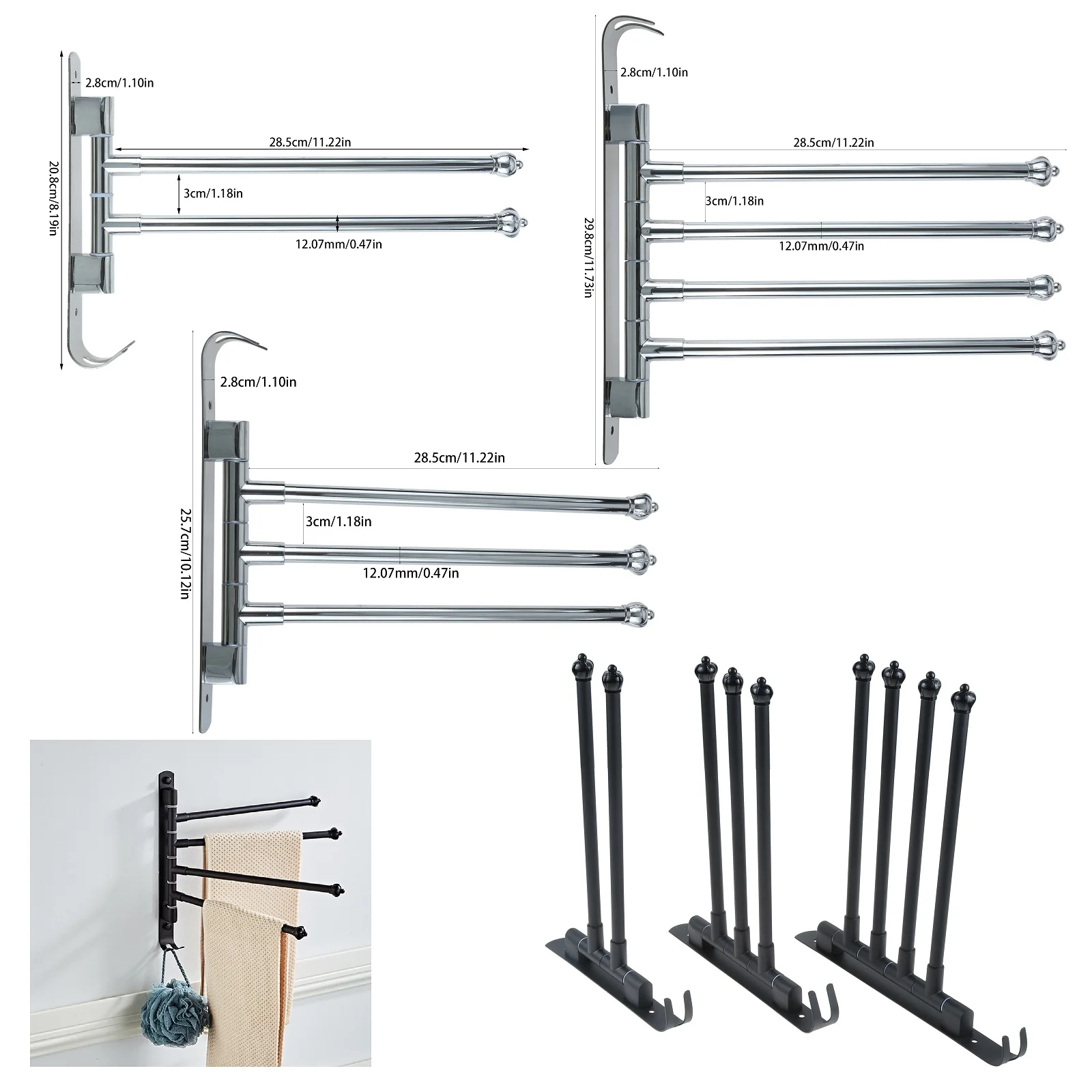 Stainless Steel Swivel Towel Rail Wall Mounted 30CM Chrome Plated 2/3/4-Arms Hook Swivel Hanger for Bathroom Kitchen Hotel Home
Stainless Steel Swivel Towel Rail Wall Mounted 30CM Chrome Plated 2/3/4-Arms Hook Swivel Hanger for Bathroom Kitchen Hotel Home