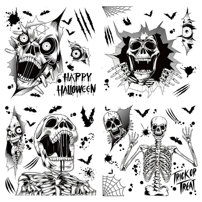 Halloween Static Stickers 4pcs Waterproof Skull Static Scary Decals Electrostatic Adsorption Multi-Purpose Decoration Supplies
Halloween Static Stickers 4pcs Waterproof Skull Static Scary Decals Electrostatic Adsorption Multi-Purpose Decoration Supplies