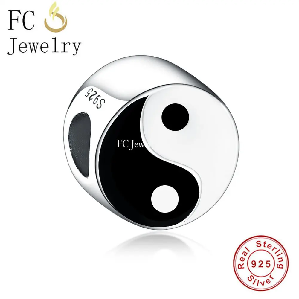 

FC Jewelry Fit Original Pan Charms Bracelet 925 Silver Black and White Enamel Tai Chi Gossip Beads Making Accessory Berloque DIY