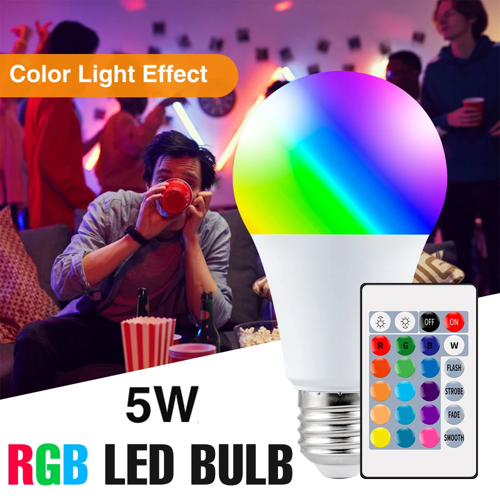 

E27 LED Spotlight Bulb 85-265V LED 5W IR Remote Control Led Bulb 2835 SMD Dimmable Magic Light Bulb RGBW Lamp Home Decoration