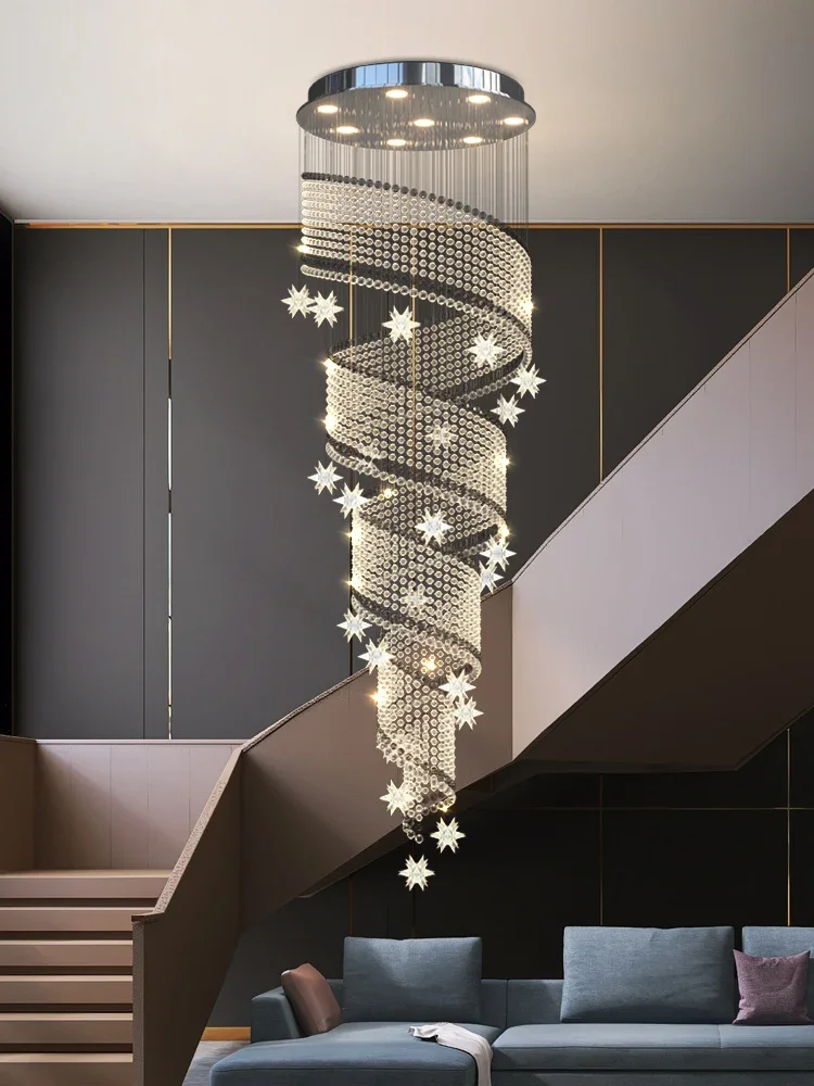 

Stair Chandelier Modern Simple and Light Luxury Duplex Villa Loft Living Room Crystal XINGX Apartment Rotating Long Chandelier