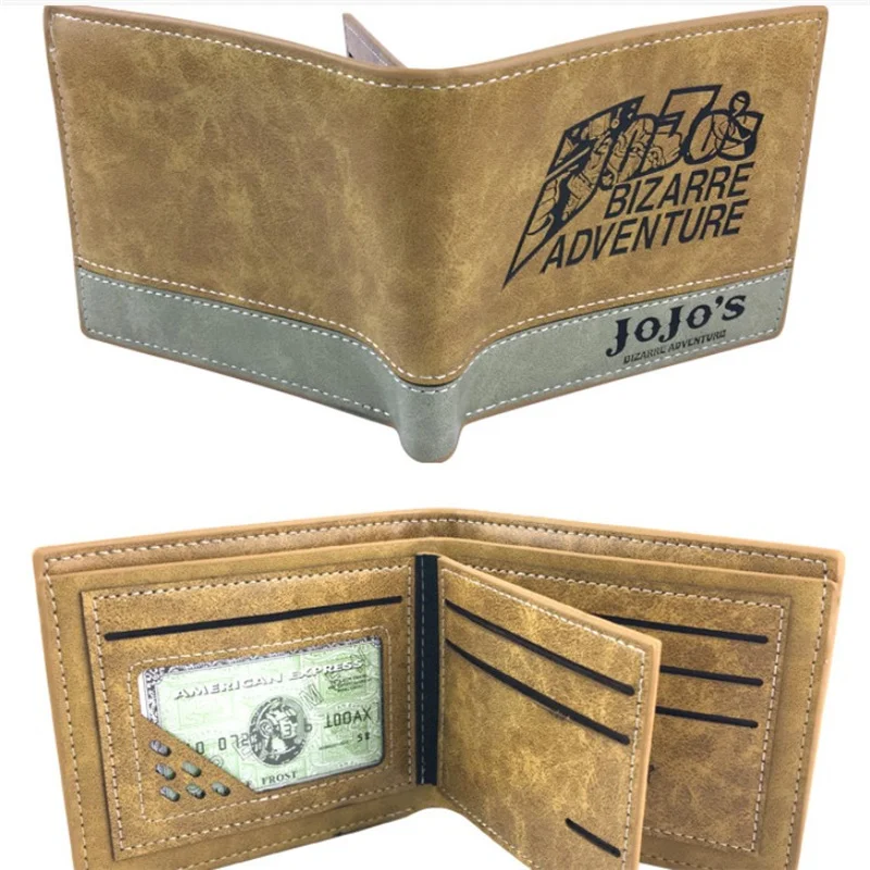 

JoJo Bizarre Adventure Anime PU Leather Wallet Khaki Pressure Line Fold Short Wallet Favorites Coin Purse Unisex