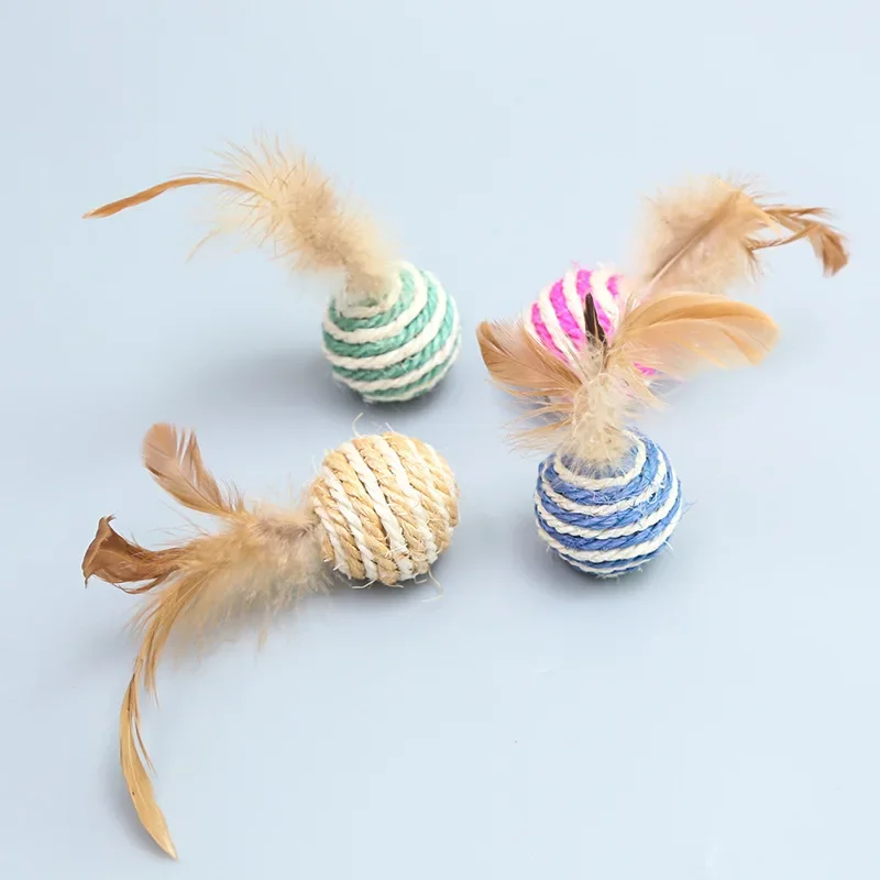 

1Pc Colorful Sisal Interactive Ball Cat Toy Pet Supplies Feather Cat Training Catcher Cat Accessories Random Color Toy Ball New