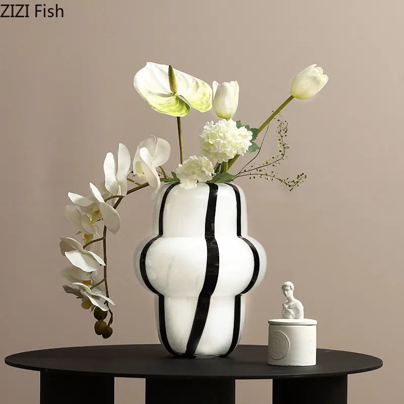 

Creative Stripes Glass Vase Desk Decoration Hydroponics Floral Vases Flower Pots Decorative Flower Arrangement Modern Home Decor