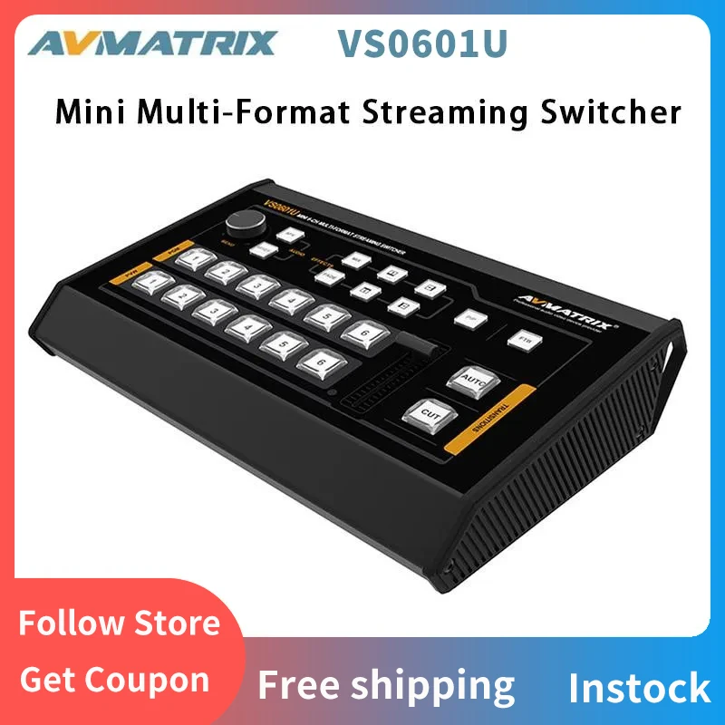 

AVMATRIX VS0601U 6CH Mini Multi-Format Streaming Video Switcher with 2×HDMI 4×SDI Inputs USB Type-C Output and GPIO Interface