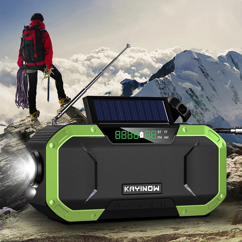 

Solar-Powered Portable AM/FM Radio with 5000mAh Power Bank Hand-Crank LED Light Compass Emergency Camping and Hiking