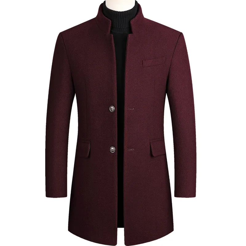 

Mens Overcoat Boys Winter Wine Red Coat Plus Size Woollen Blend Coat Long Male Windbreaker Cotton Thick Warm Topcoat Men Jacket