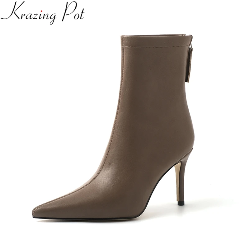 Krazing Pot Brand Genuine Leather Pointed Toe Modern Boots Zipper High Heel Warm Winter Shoes Solid Party Elegant Ankle Boots
Krazing Pot Brand Genuine Leather Pointed Toe Modern Boots Zipper High Heel Warm Winter Shoes Solid Party Elegant Ankle Boots