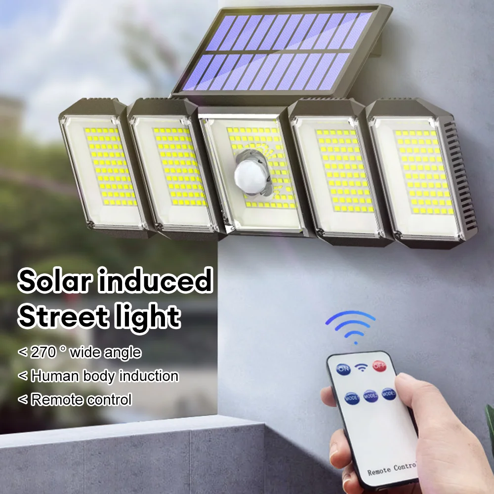 Solar 5-head Wall Lamp 300 LED Outdoor Motion Sensor Waterproof Wide-angle Illumination Garden Wall Lamp with Remote Control
Solar 5-head Wall Lamp 300 LED Outdoor Motion Sensor Waterproof Wide-angle Illumination Garden Wall Lamp with Remote Control