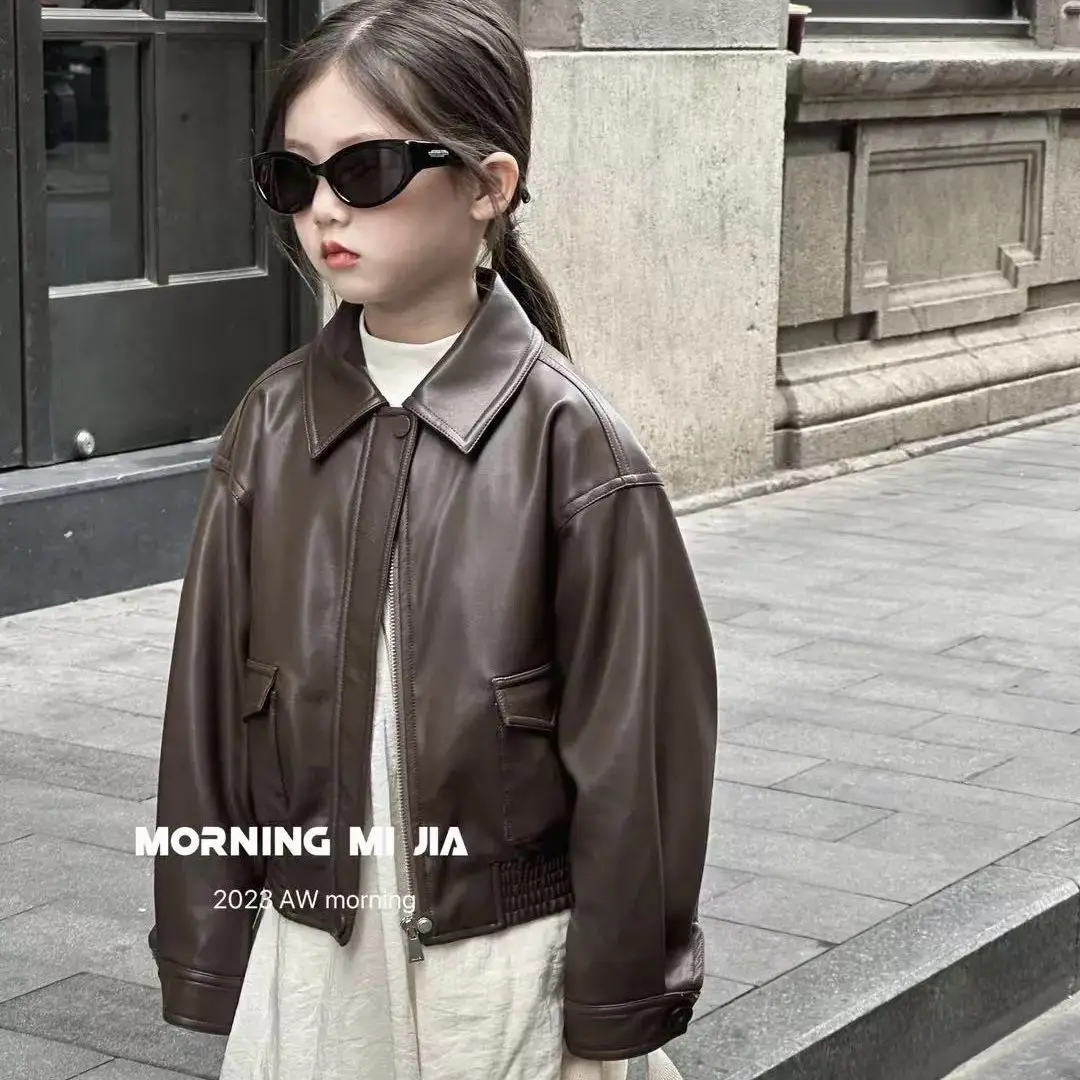 

Fashion Baby Boys Girls Jacket 3-9 Yrs children's thick pu Thick leather pilot Coat kids winter Warm Outwear Motorcycle WindCoat