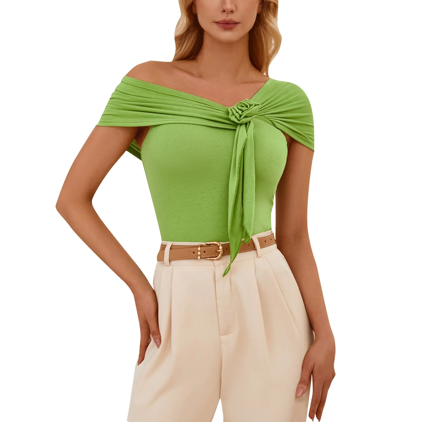 Однотонные элегантные топы с открытыми плечами, плиссированная модная облегающая Сексуальная футболка с 3d цветком, женская летняя одежда Y2k, облегающий шикарный топ
Однотонные элегантные топы с открытыми плечами, плиссированная модная облегающая Сексуальная футболка с 3d цветком, женская летняя одежда Y2k, облегающий шикарный топ