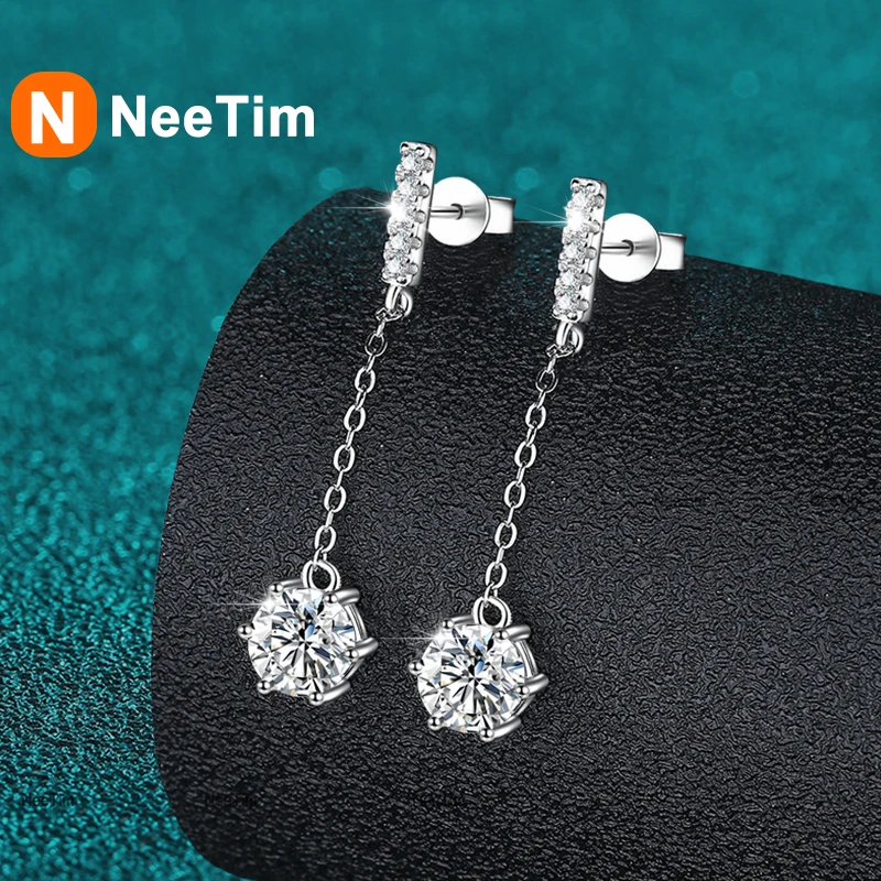 NeeTim 1ct Moissanite Studs Drop Earrings for Women Lab Diamond 925 Sterling Silver Women's Earring Wedding Party Stud Earring 1 S3faf5cff67a9420e835ca102b75cb30bW